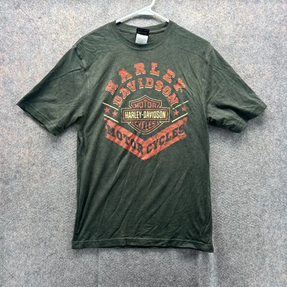 Harley Davidson Shirt Men Small Green Orange Motorcycle Crewneck Biker 2018 - Picture 1 of 13